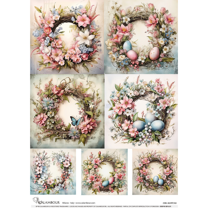 Calambour - A3 Decoupage Paper - Spring Easter Florals 2 Seven Scenes