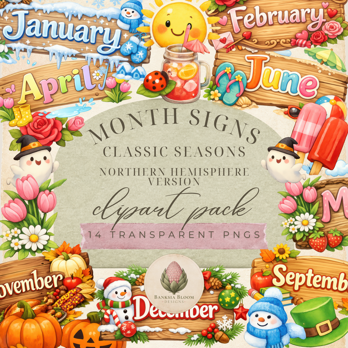 Clipart - Classic Seasons Month Signs
