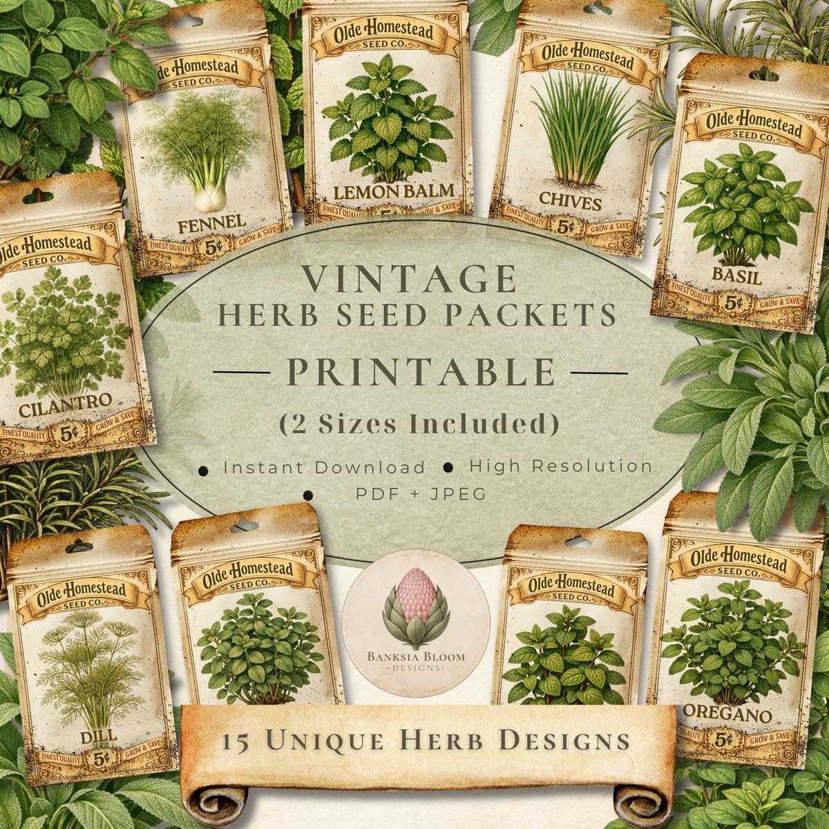 Printable - Vintage Herb Seed Packets
