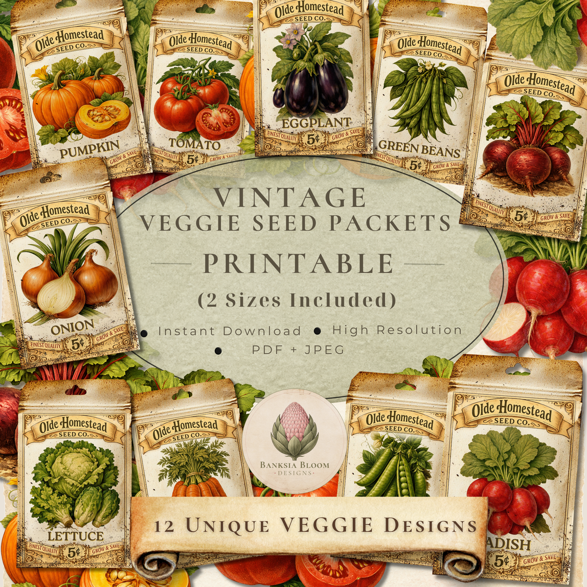 Printable - Vintage Vegetable Seed Packets