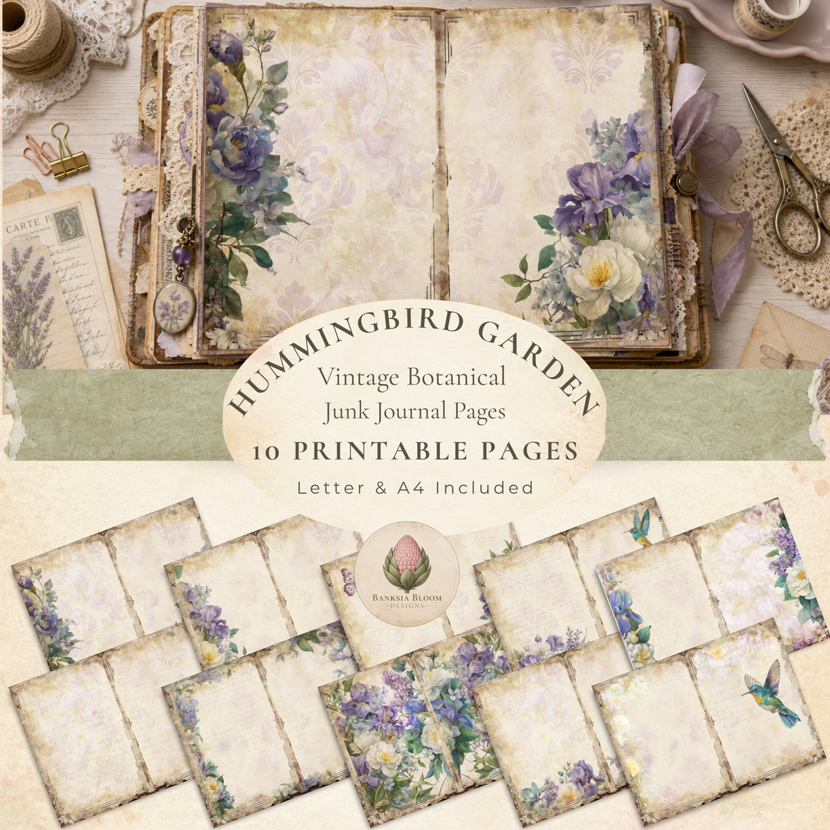 Printable Journal Pages - Hummingbird Garden
