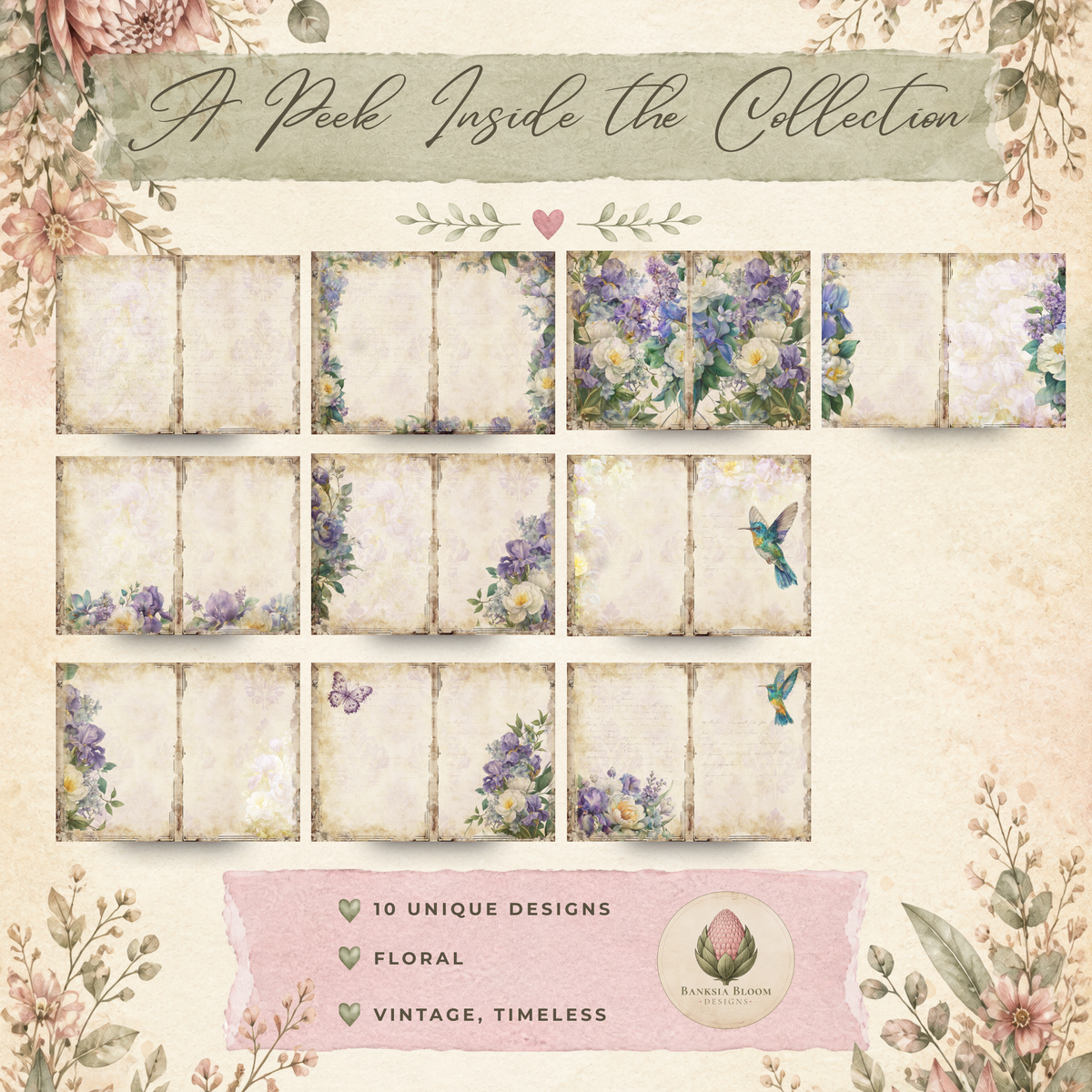Printable Journal Pages - Hummingbird Garden