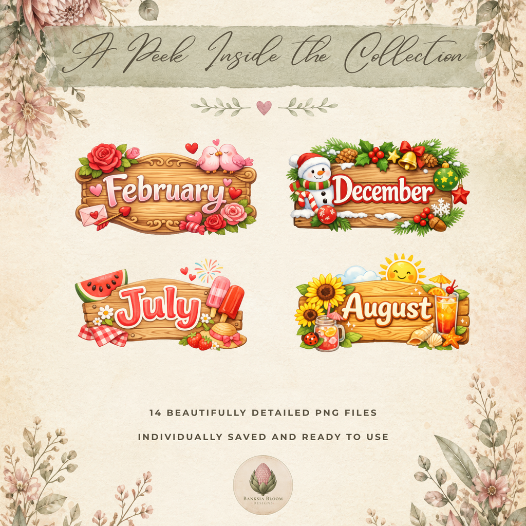 Clipart - Classic Seasons Month Signs