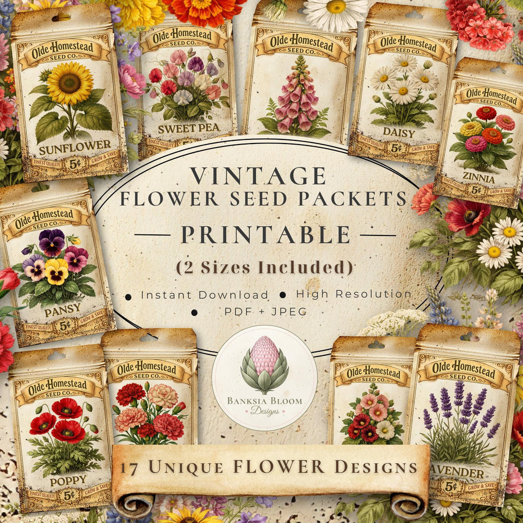 Printable - Vintage Flower Seed Packets