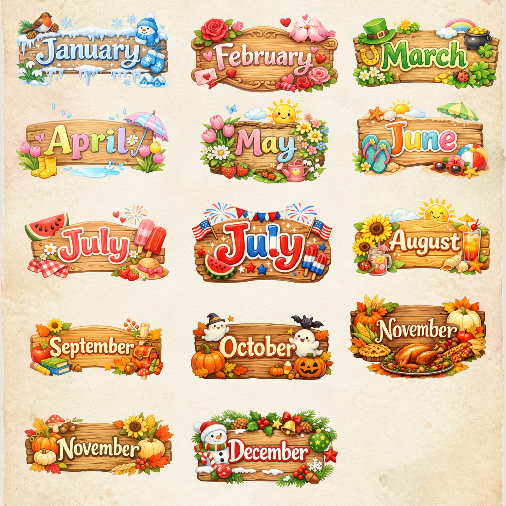Clipart - Classic Seasons Month Signs
