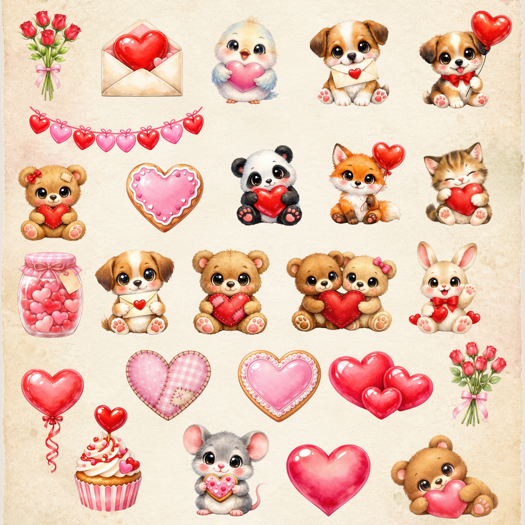 Clipart - Paws & Hearts Valentine Animals