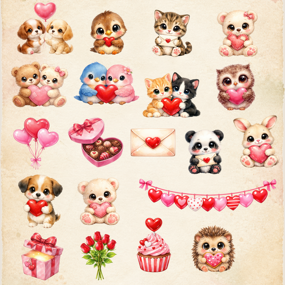 Clipart - Paws & Hearts Valentine Animals