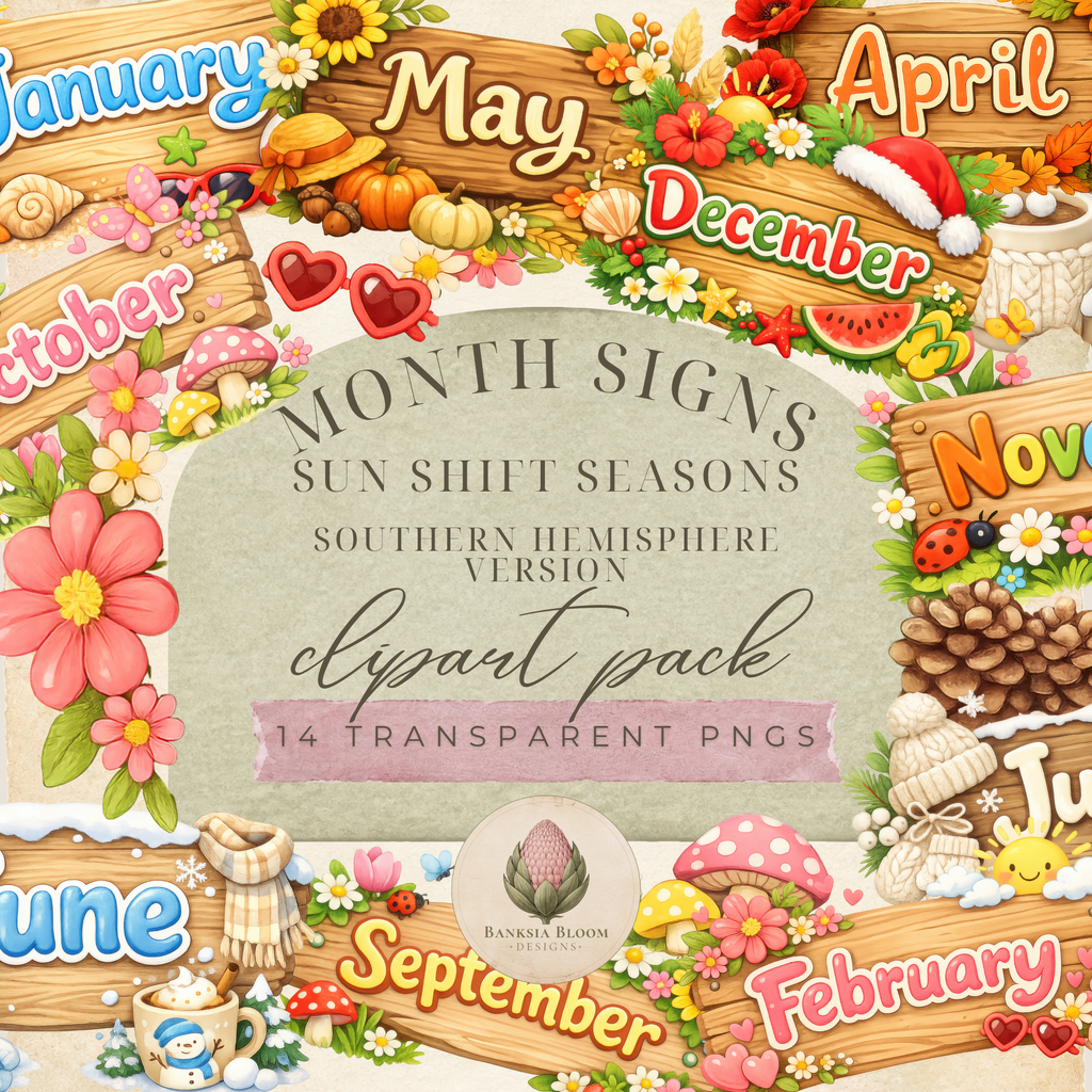 Clipart - Sun-Shift Seasons Month Signs