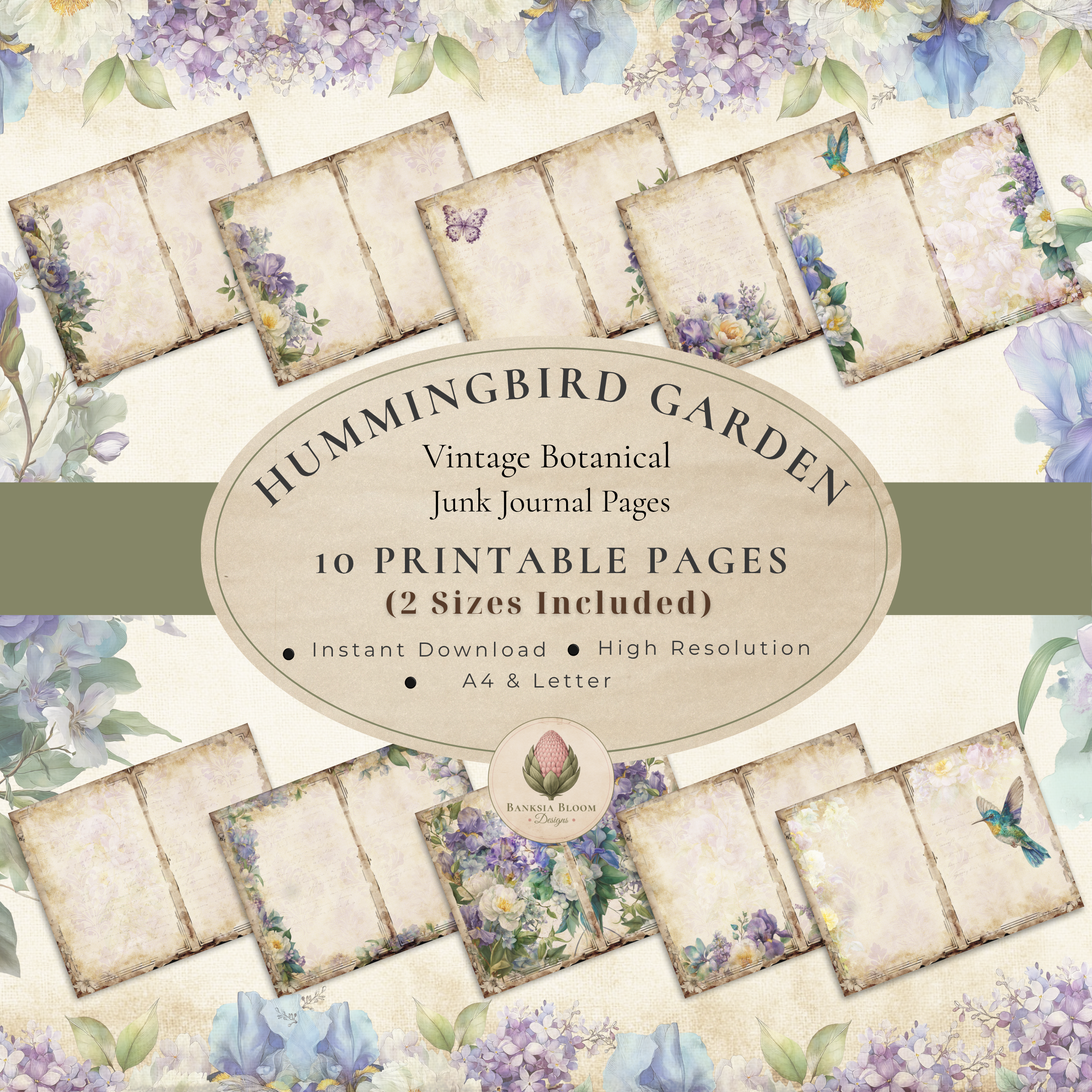 Printable Journal Pages - Hummingbird Garden
