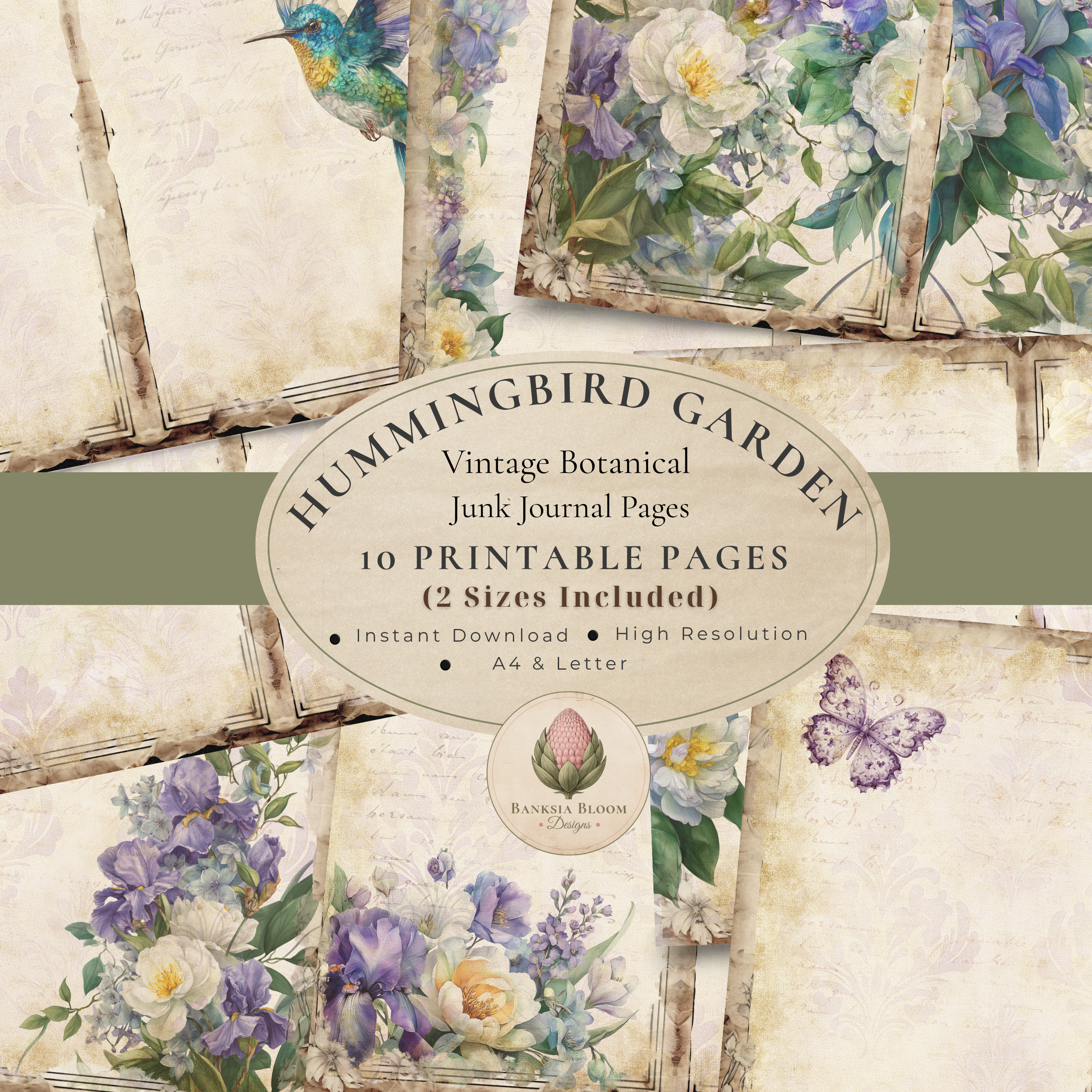 Printable Journal Pages - Hummingbird Garden