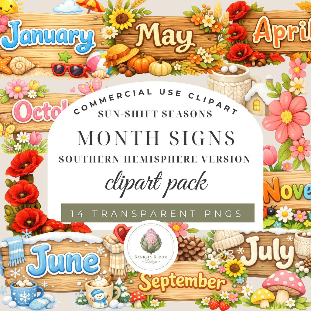 Clipart - Commercial Use PNG Bundle - Sun-Shift Seasons Month Signs